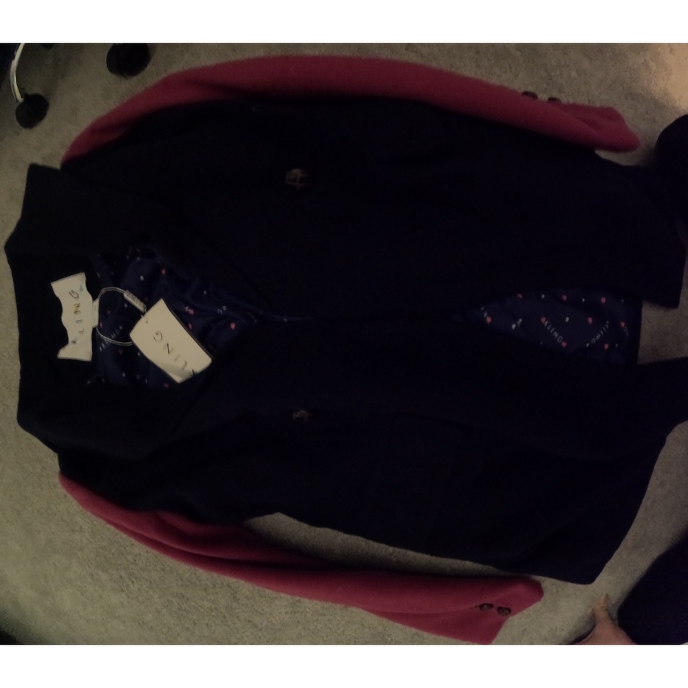 Kling Colorblock Navy Blue and Pink Double Breasted Coat XS NWT